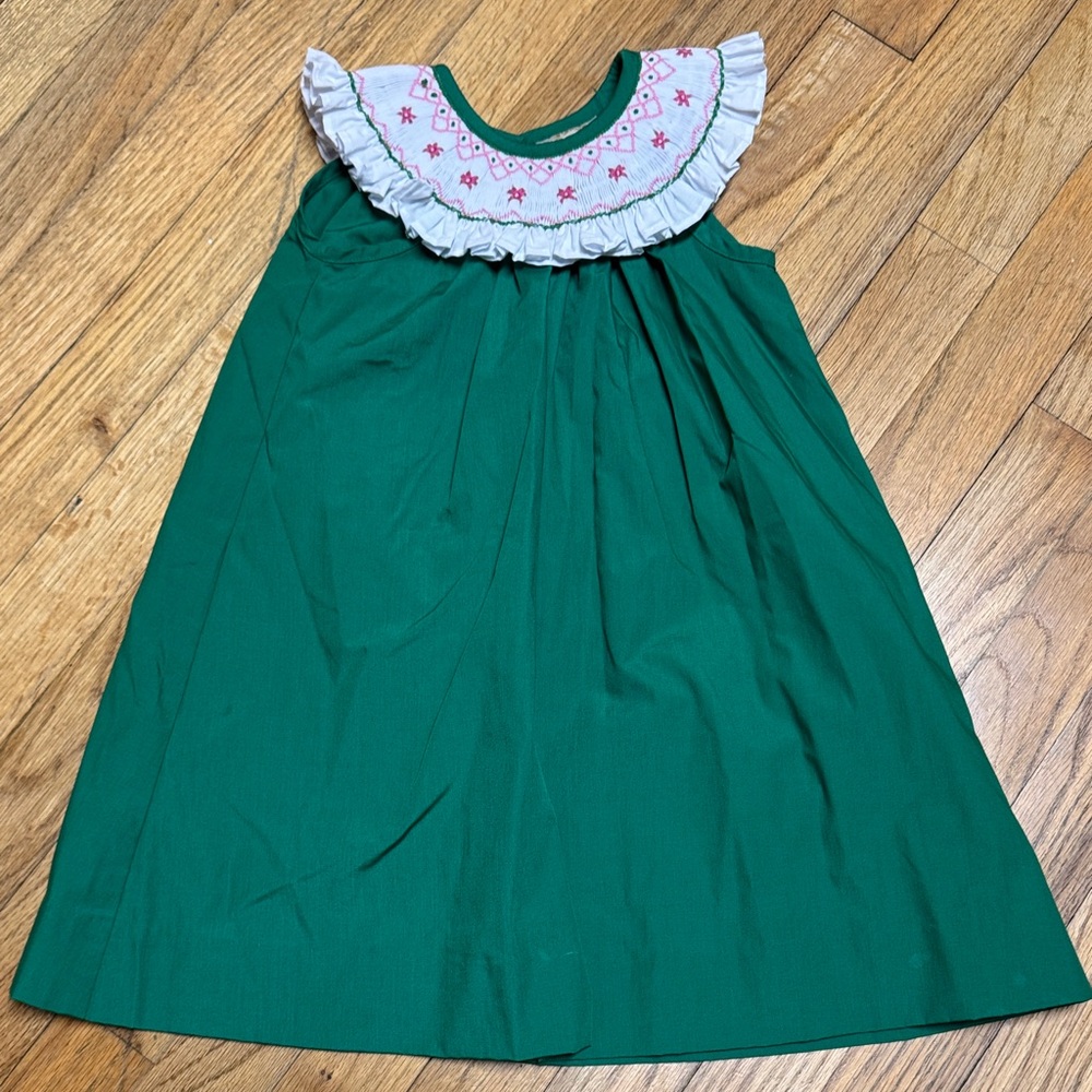 The Beaufort Bonnet Company Green Dress with Pink and White Ruffle